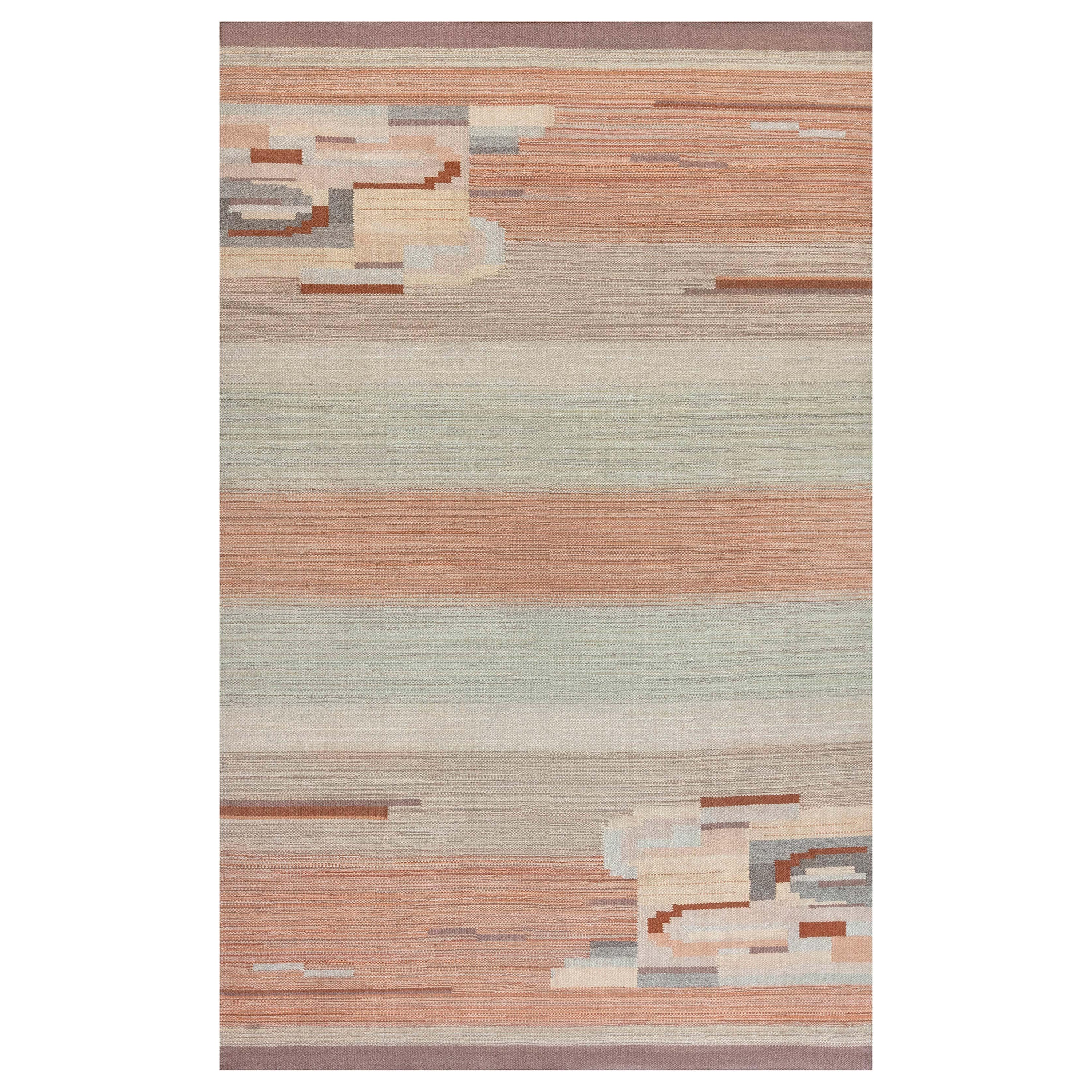 Vintage Hand-Woven Art Deco Style Scandinavian Rug