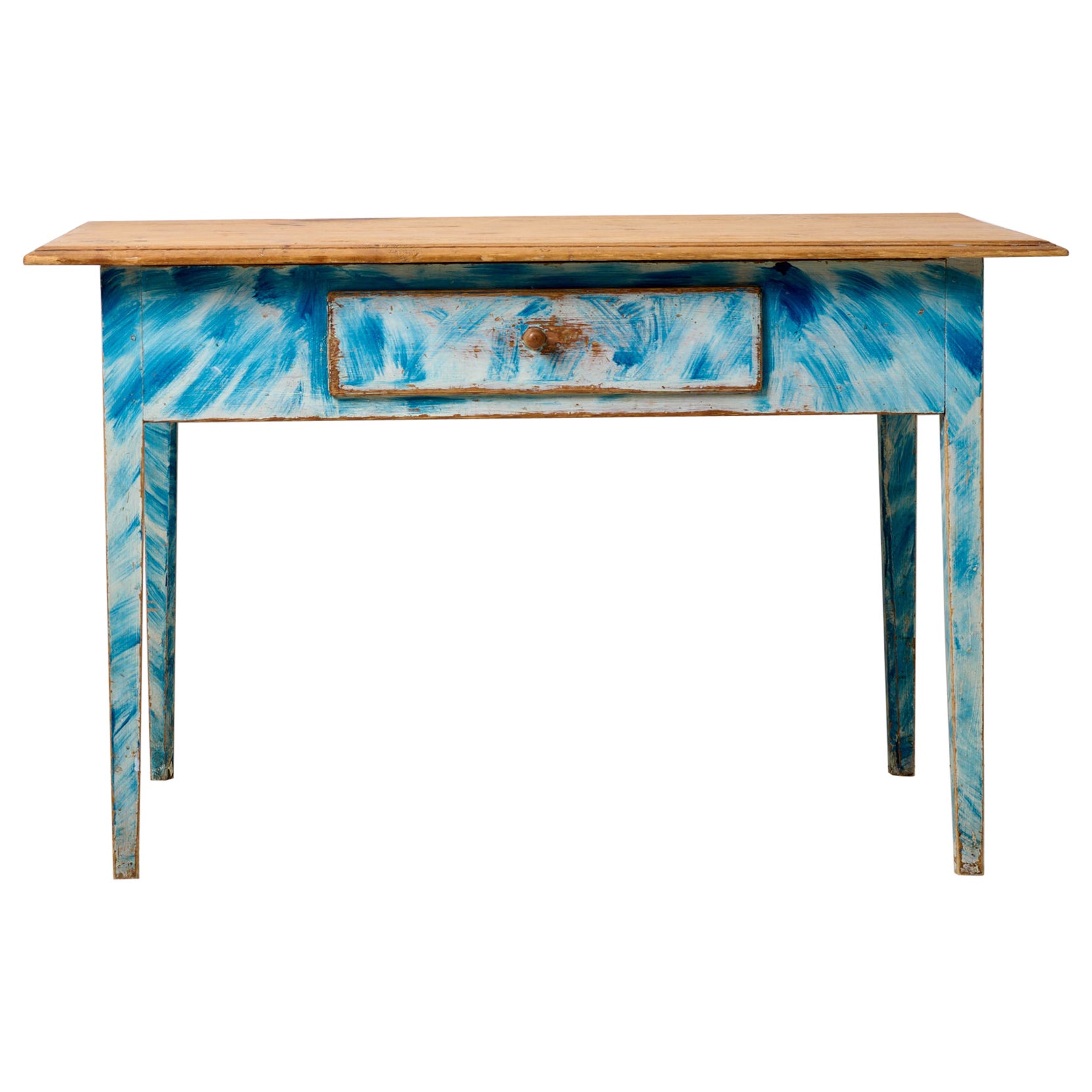 Ancienne table d'appoint suédoise bleue et blanche véritablement de style gustavien 