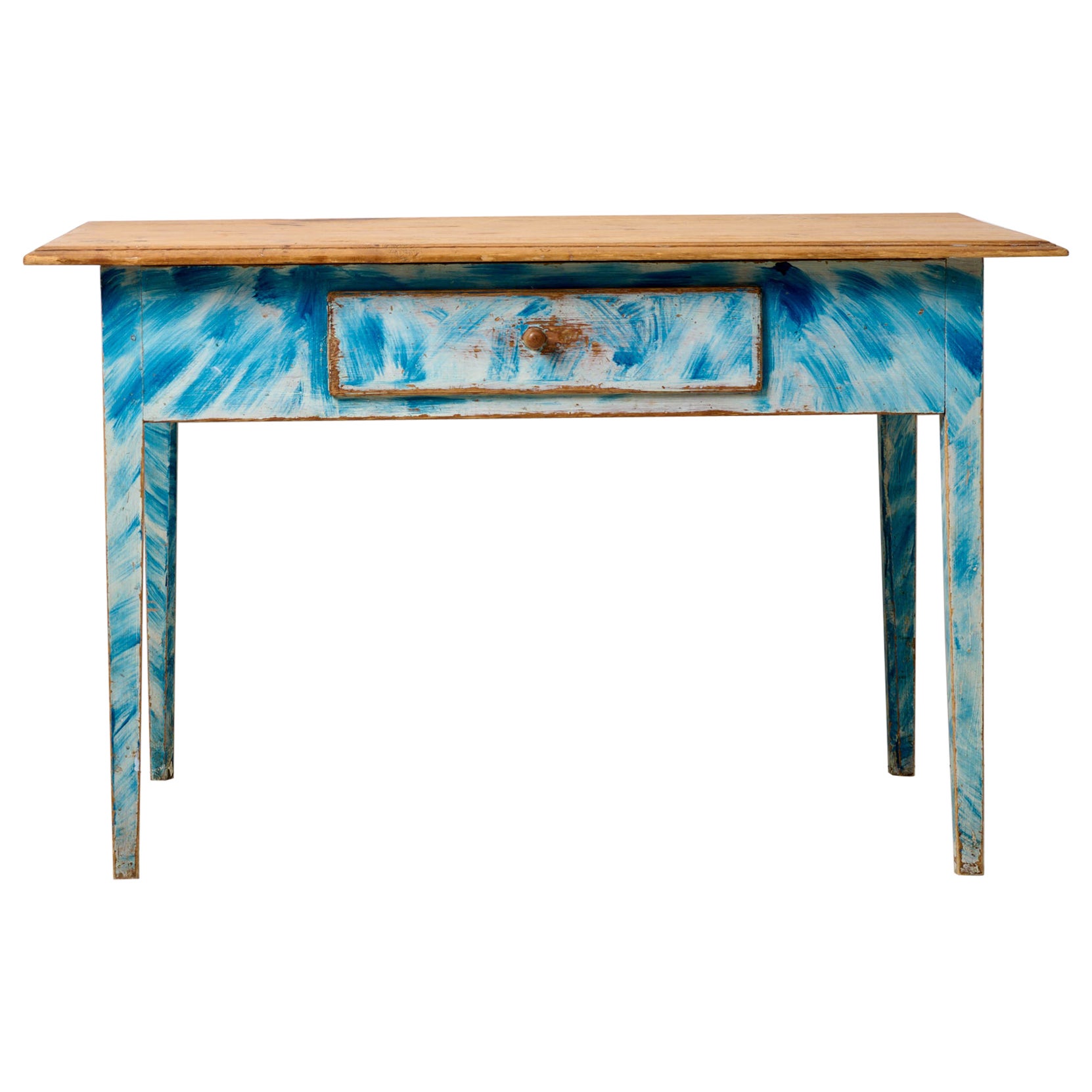 Antiker schwedischer blau-weißer Beistelltisch im Gustavianischen Stil, echtes Landhausstil im Angebot