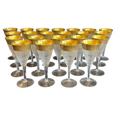 Vintage Wonderful Set 22 Moser Splendid Cut Crystal 24K Gold Rim Water Glasses Goblets