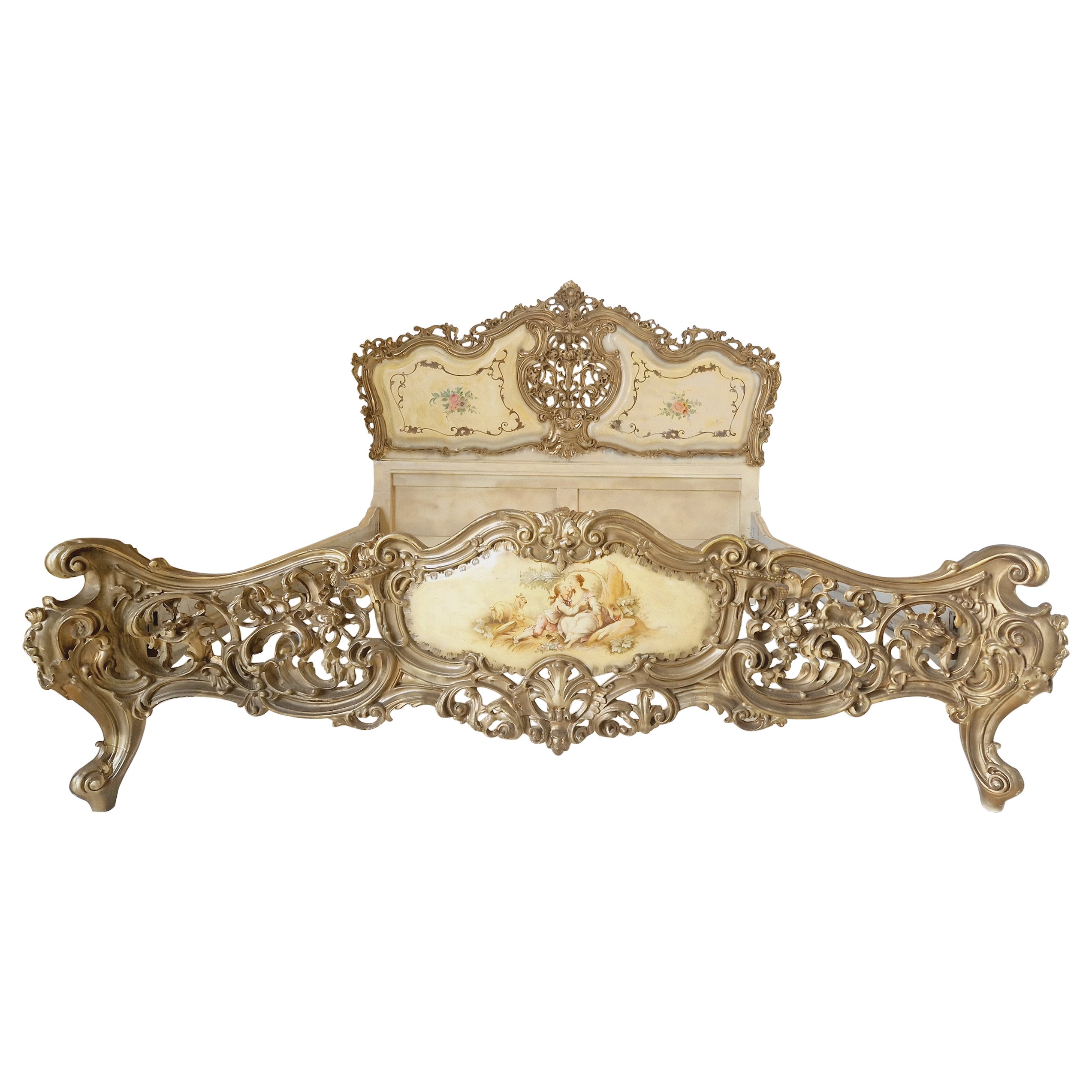 Antique Italian Baroque Bed Venetian Style