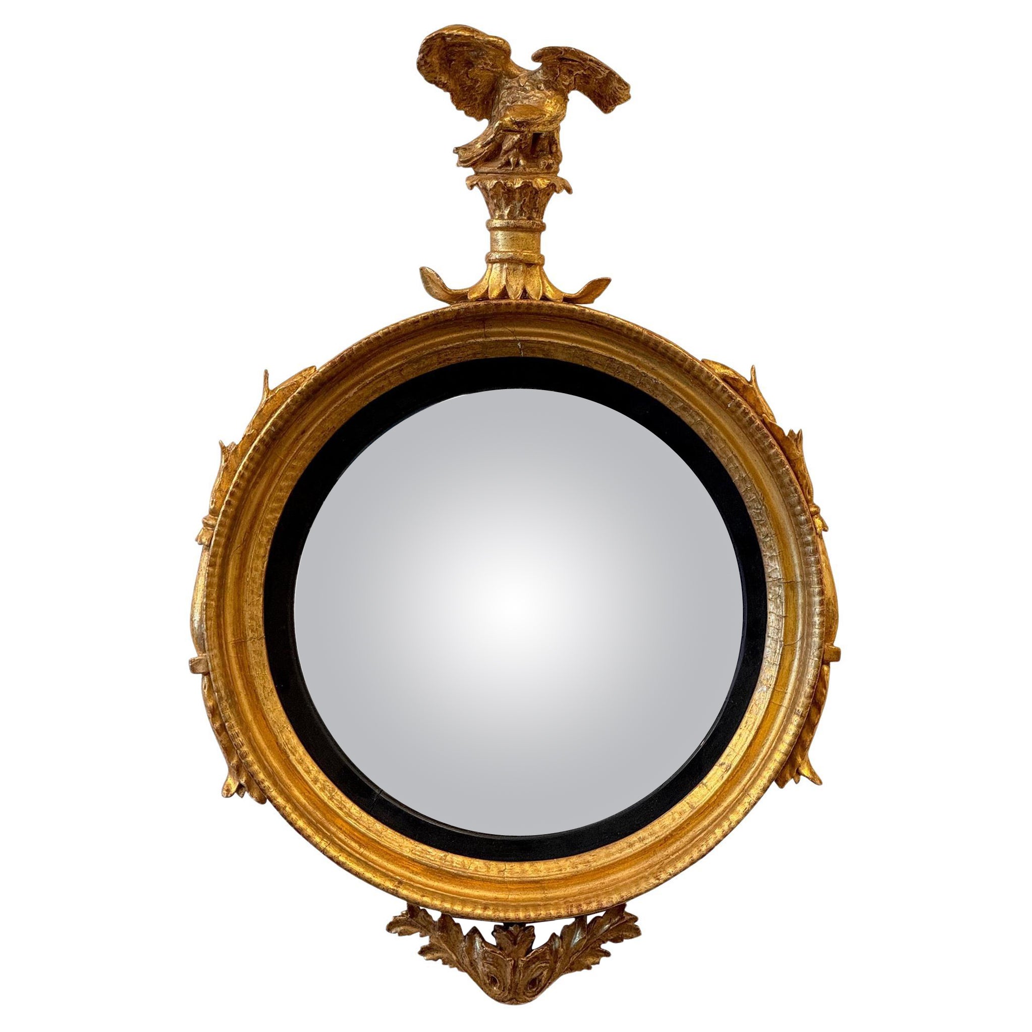 19th Century Federal Giltwood Convex Eagle Mirror For Sale