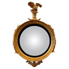 Antique 19th Century Federal Giltwood Convex Eagle Mirror