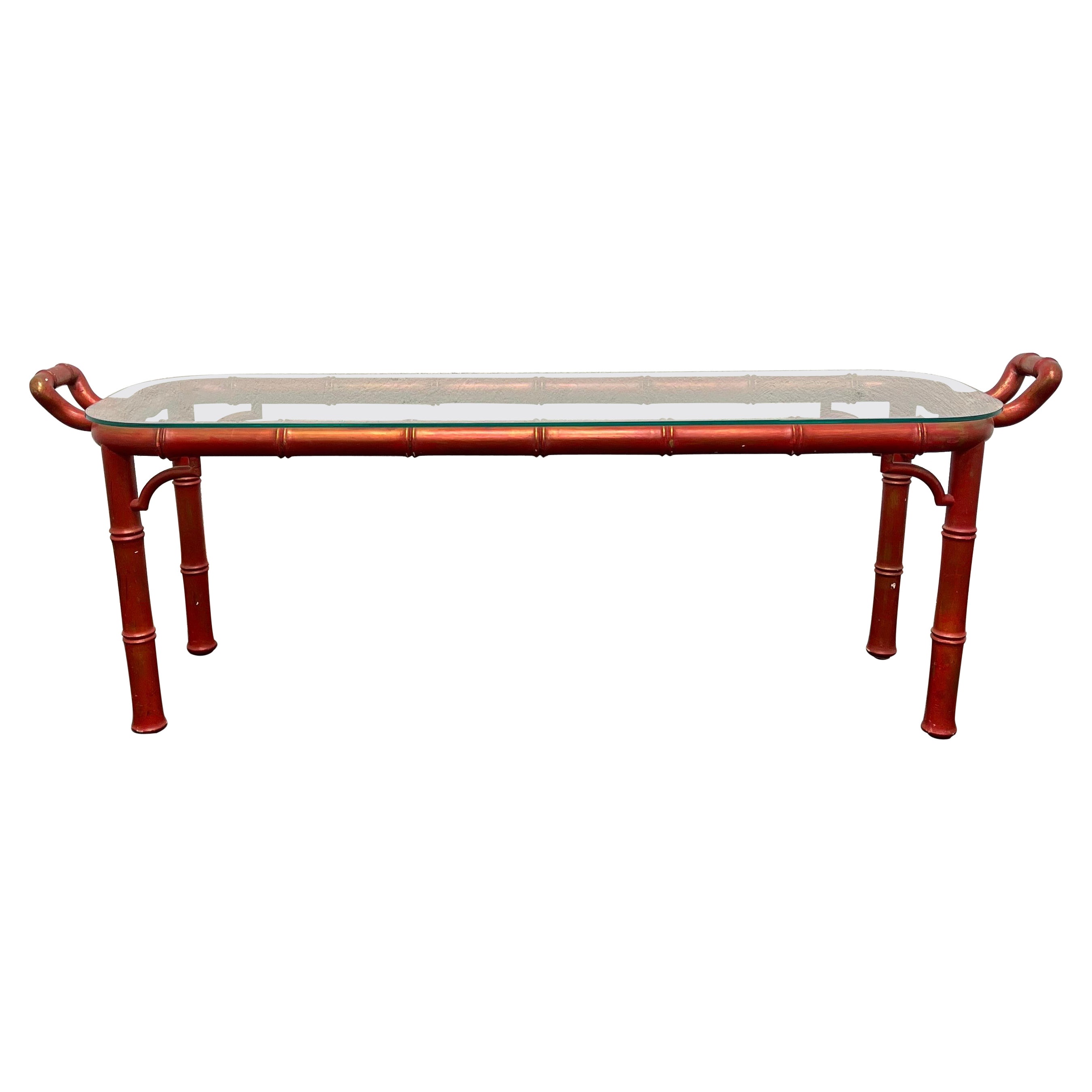 Hollywood Regency Faux Bamboo Style Cocktail Coffee Table For Sale
