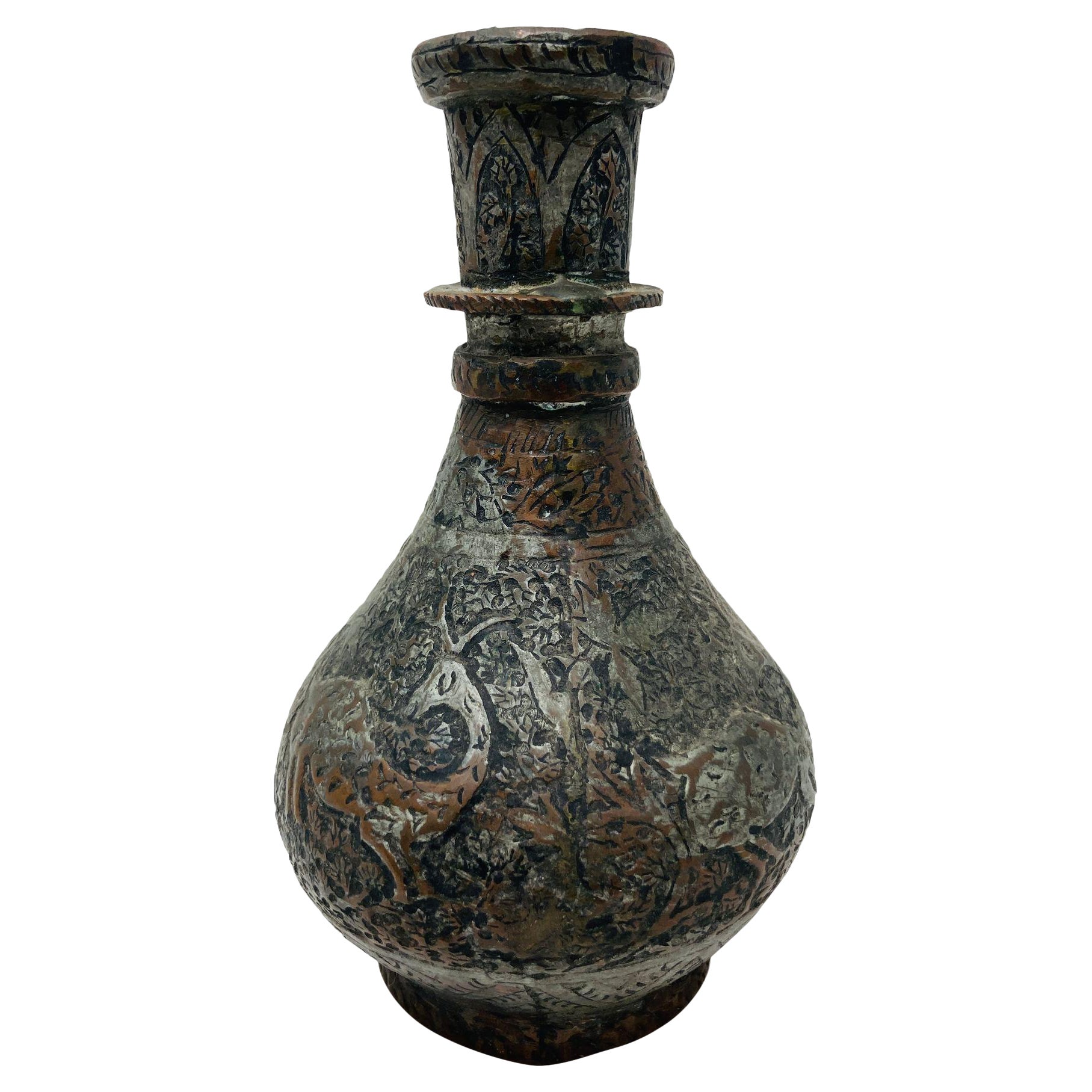 19th Century Tinned Copper Indo-Persian Islamic Vase For Sale