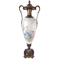 19th Century Signed Hand-Painted Porcelain and Bronze French Urn