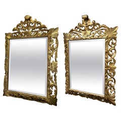 Near Pair of Antique 18th C. Italian Mercury Gilded Mirrors with Beveled Fan