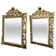 Near Pair of Retro Italian Mercury Gilded Mirrors with Beveled Fan