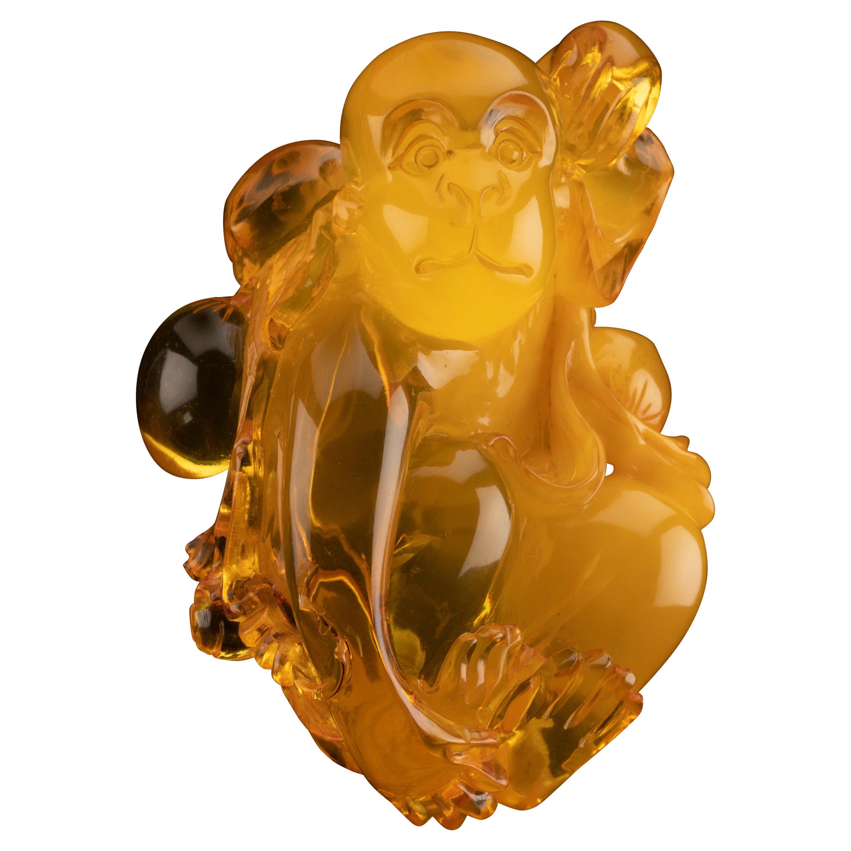 Hand-Carved Amber Monkey For Sale