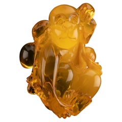 Hand-Carved Amber Monkey