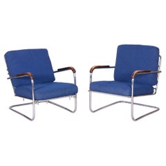 Original Bauhaus Pair of Armchairs, Chrome-Plated Steel, Switzerland, 1930s