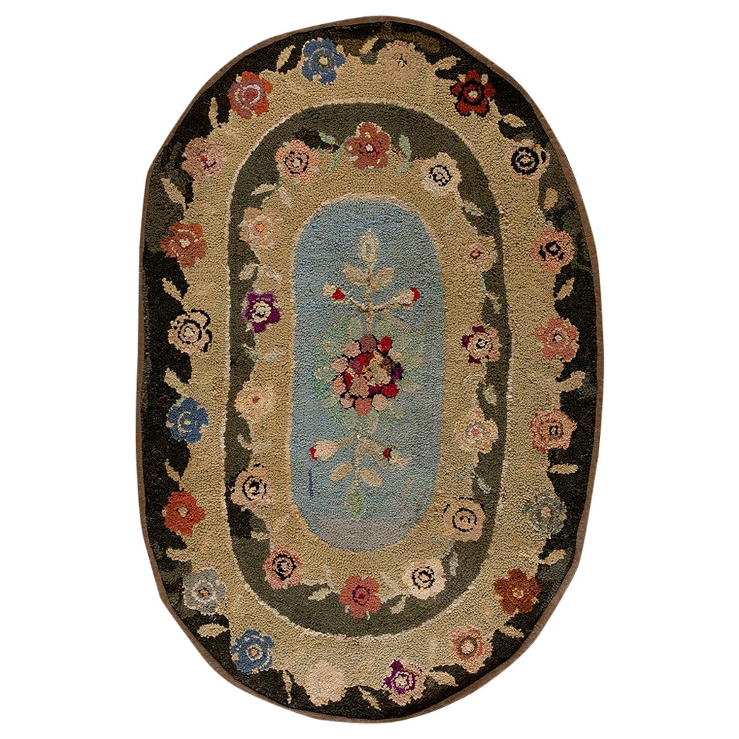 1930s Oval American Hooked Rug  For Sale