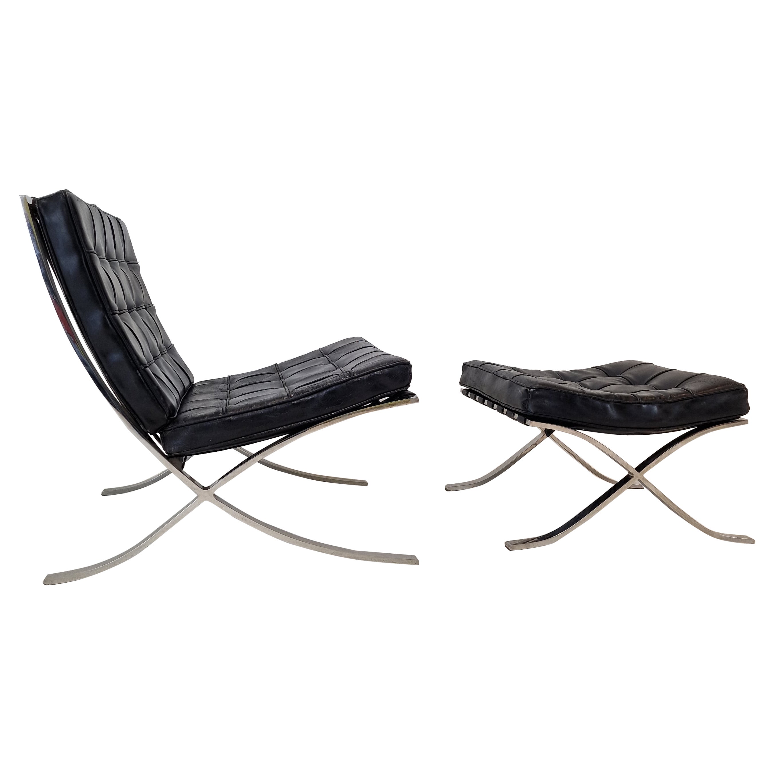 Barcelona Lounge Chair With Ottoman By Knoll For Sale