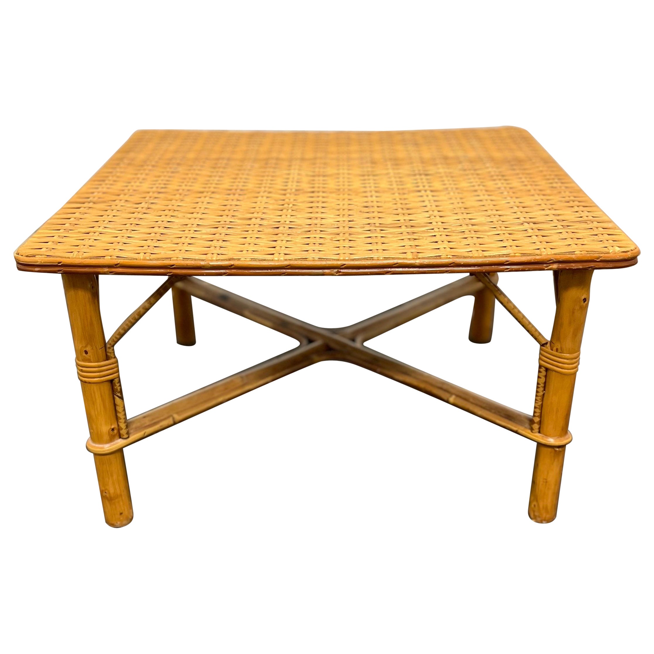 Vintage Rattan Bamboo Tea Table For Sale