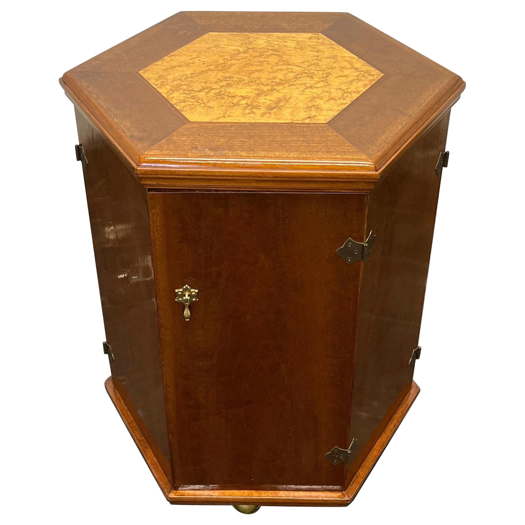 Tavolo esagonale vintage con inserti in radica