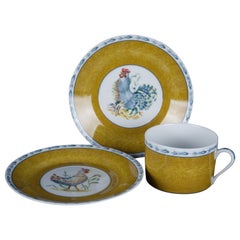 Used Basse Cour by Pierre Frey Set of Cup and 2 Saucers, Limoges Porcelain