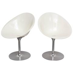 Pair of White Swivel Chairs, Eros Lsl by Kartell with Stark, Italy, 20th Century