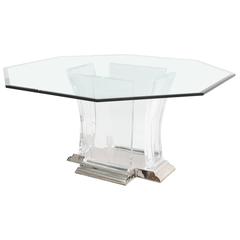 Octagonal Dining Table in Lucite, Glass and Polished Nickel by Spectrum Limited