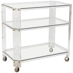 Art Deco Style Lucite Three-Tiered Bar Cart-Trolly, Style of C. Hollis Jones