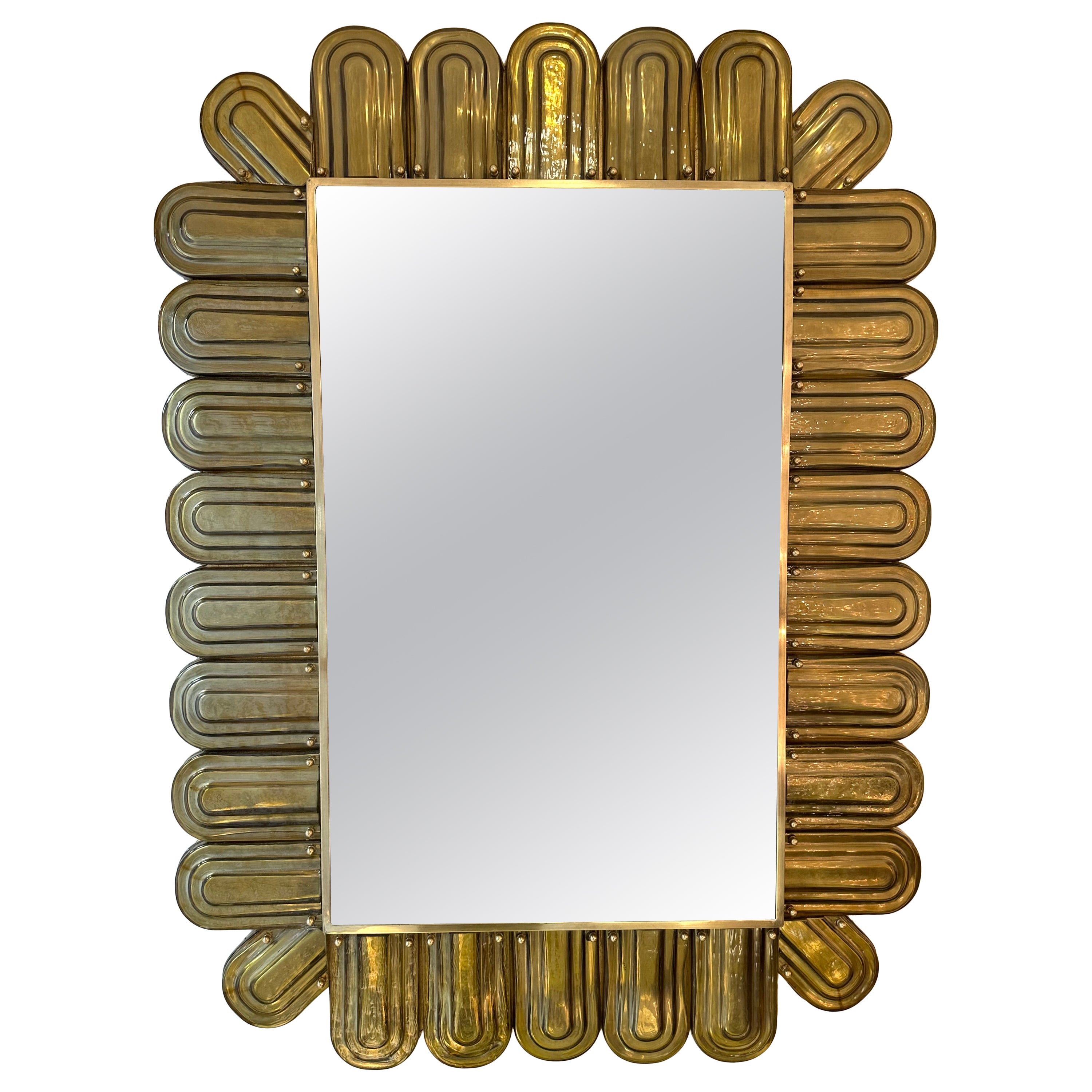 Miroir contemporain en laiton et verre de Murano, Italie en vente