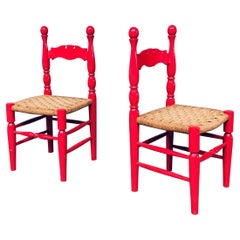 Scandinavian Country Style Design Red Side Chairs, Sweden 1960's