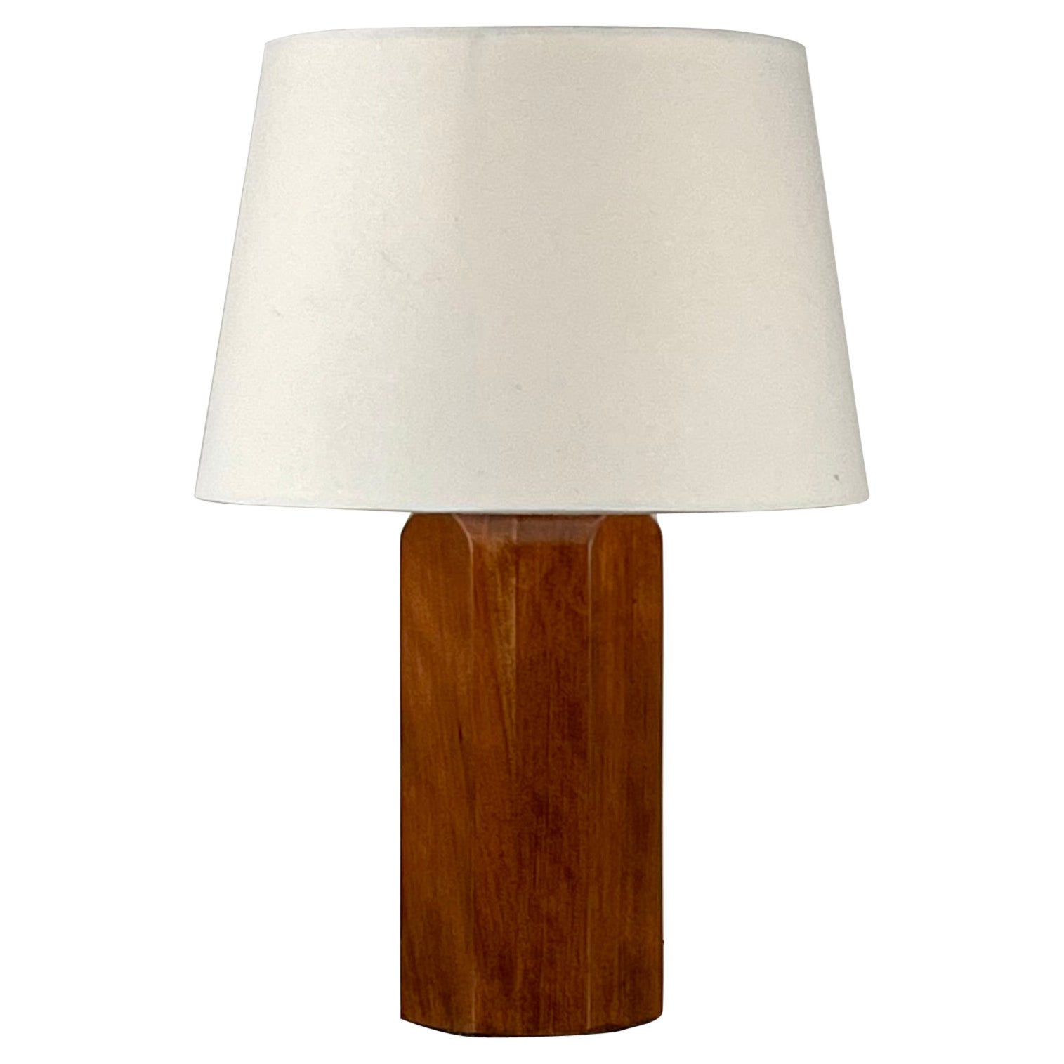 'Octogone' Walnut Table Lamp with Parchment Shade by Design Frères For Sale