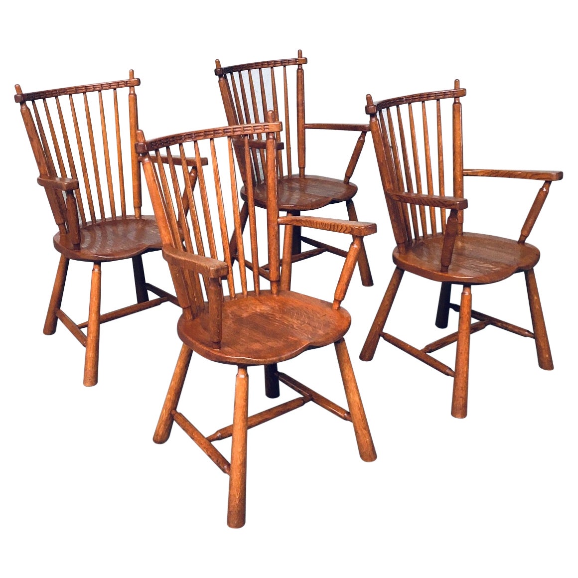 Dutch Design Oak Arm Chair set by De Ster Gelderland, Netherlands 1960's For Sale