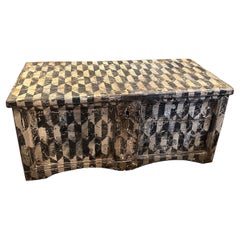 Used Late 19th Century Black and White Lacquered Wood Florentine Blanket Chest