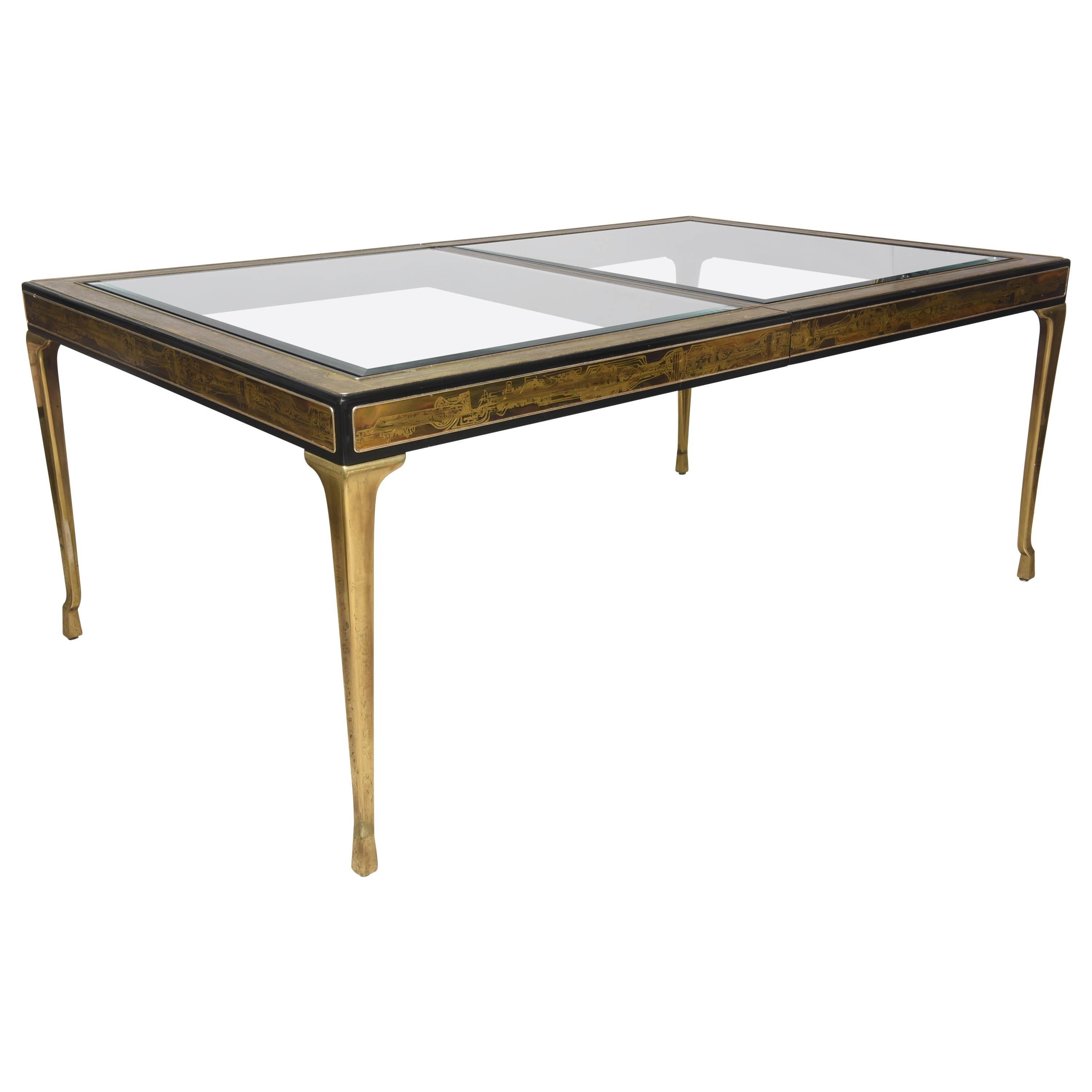Rectangular Dining Table Brass and Glass by Bernhard Rohne for Mastercraft