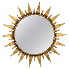 Vintage Spanish Sunburst Mirror in Gilt Wrought Iron, 1950s