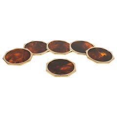 Christian Dior Set of Six Coasters Lucite Faux Tortoiseshell & Brass, Italy 1970