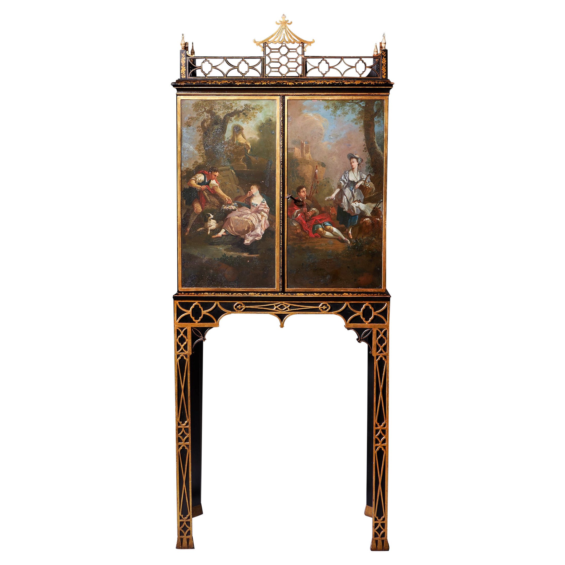 A Rare Chinese Chippendale George III cabinet on stand, circa 1760. England For Sale