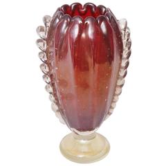 Art Deco Red and Gold Murano Vase by Ercole Barovier e Toso, 1930s-1940s
