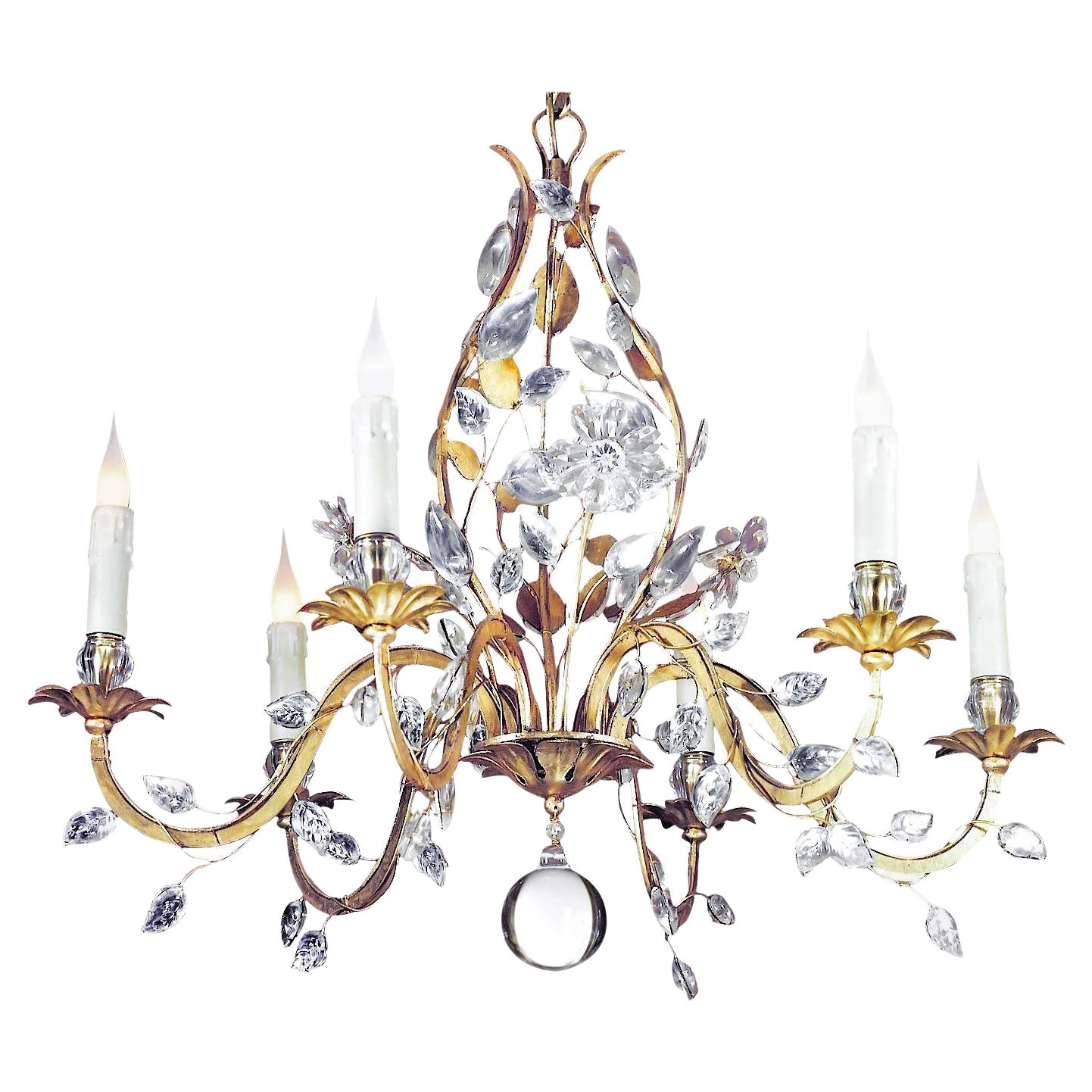 Certified Maison Bagues Chandelier, 6 Lights Iron & Crystal #00158 For Sale