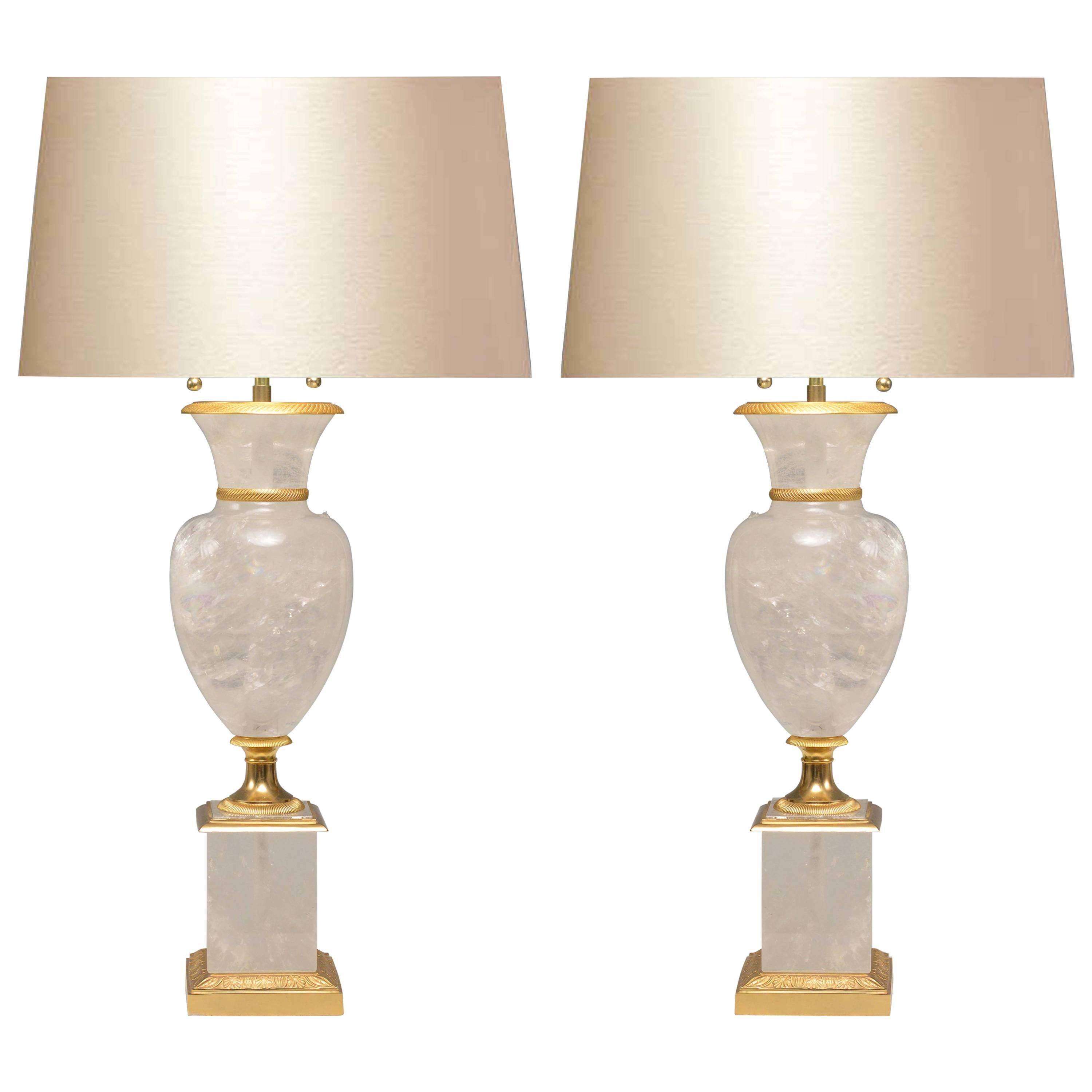 Pair of Ormolu-Mounted Rock Crystal Lamps