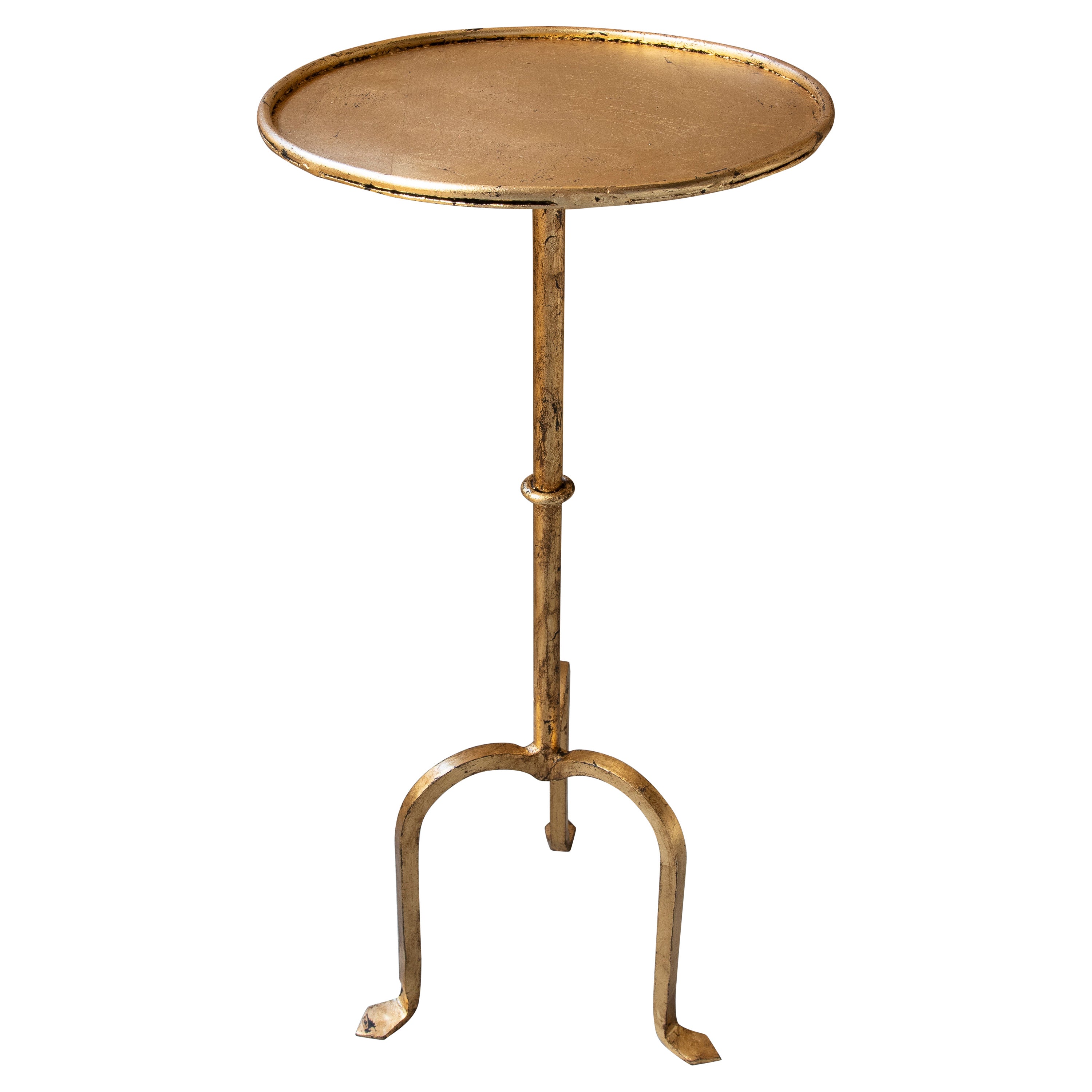 Round Gilded Iron Side Table with Stand  For Sale