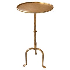 Round Gilded Iron Side Table with Stand