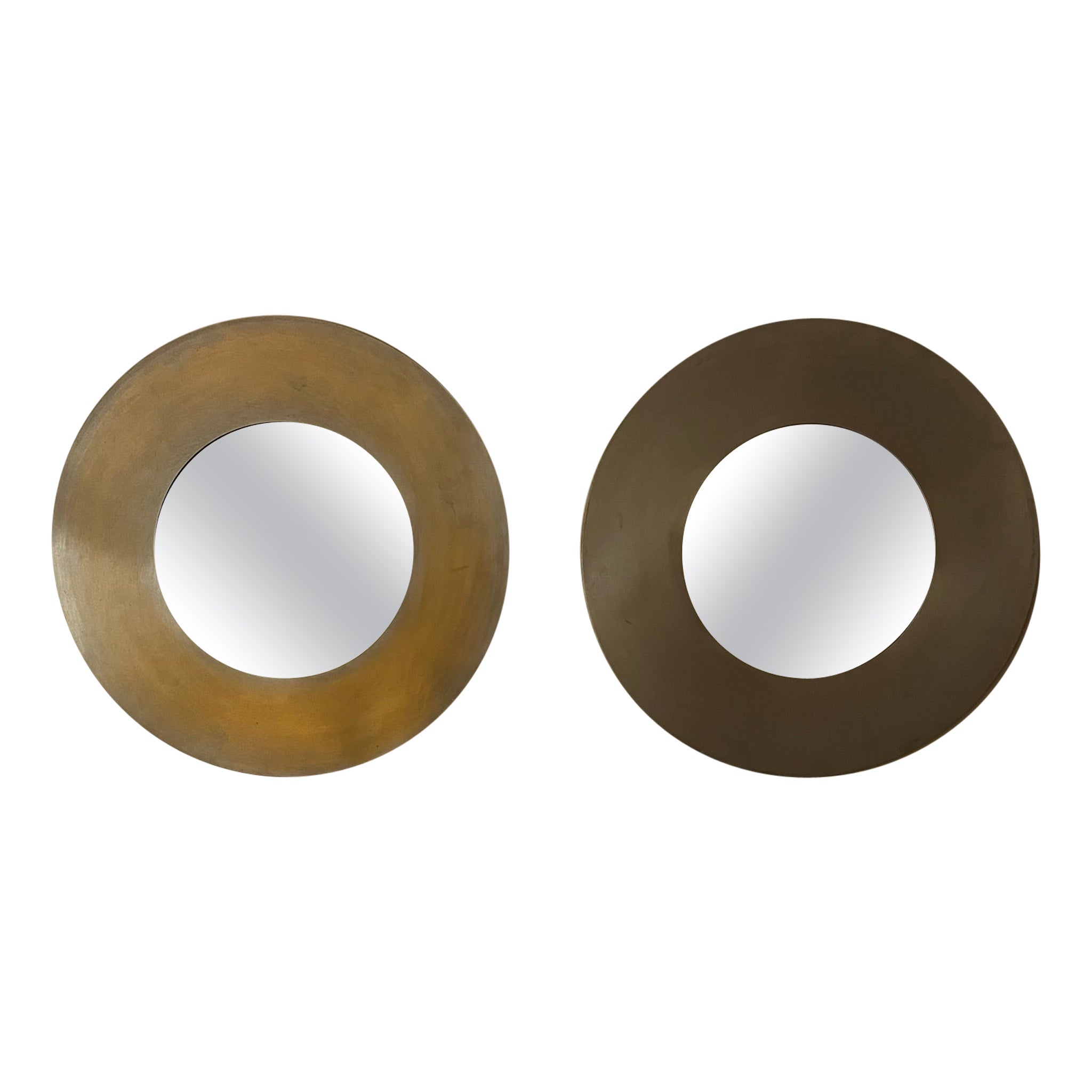Pair of brutalist circular nickel on brass mirrors c.1970’s For Sale