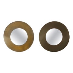 Pair of brutalist circular nickel on brass mirrors c.1970’s