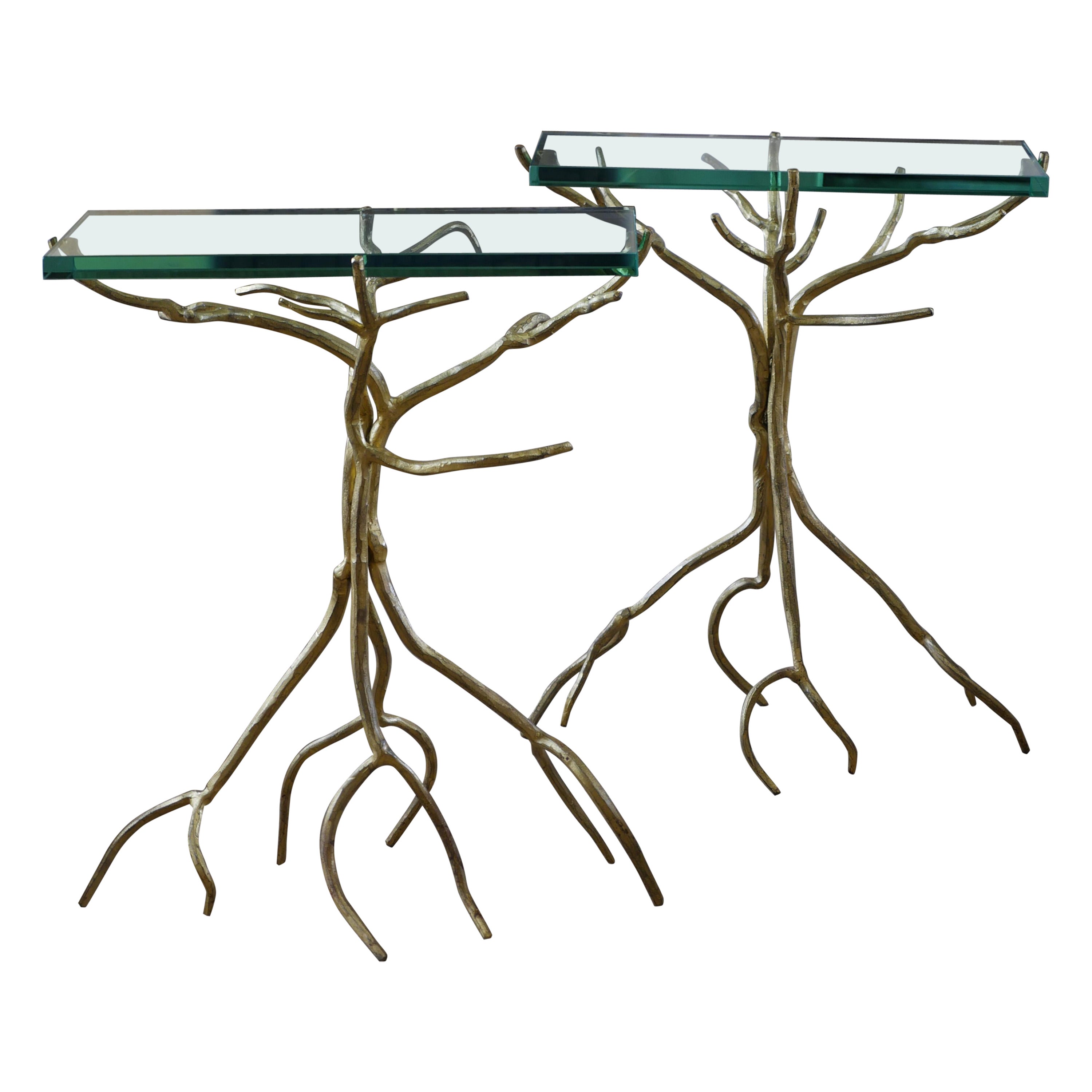 Italian 22k Gold Leaf and Glass Side Tables - Set of 2 For Sale