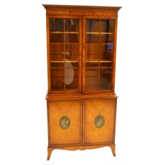 Hand Carved/ Painted Satinwood Adams Style Bookcase / Display Cabinet