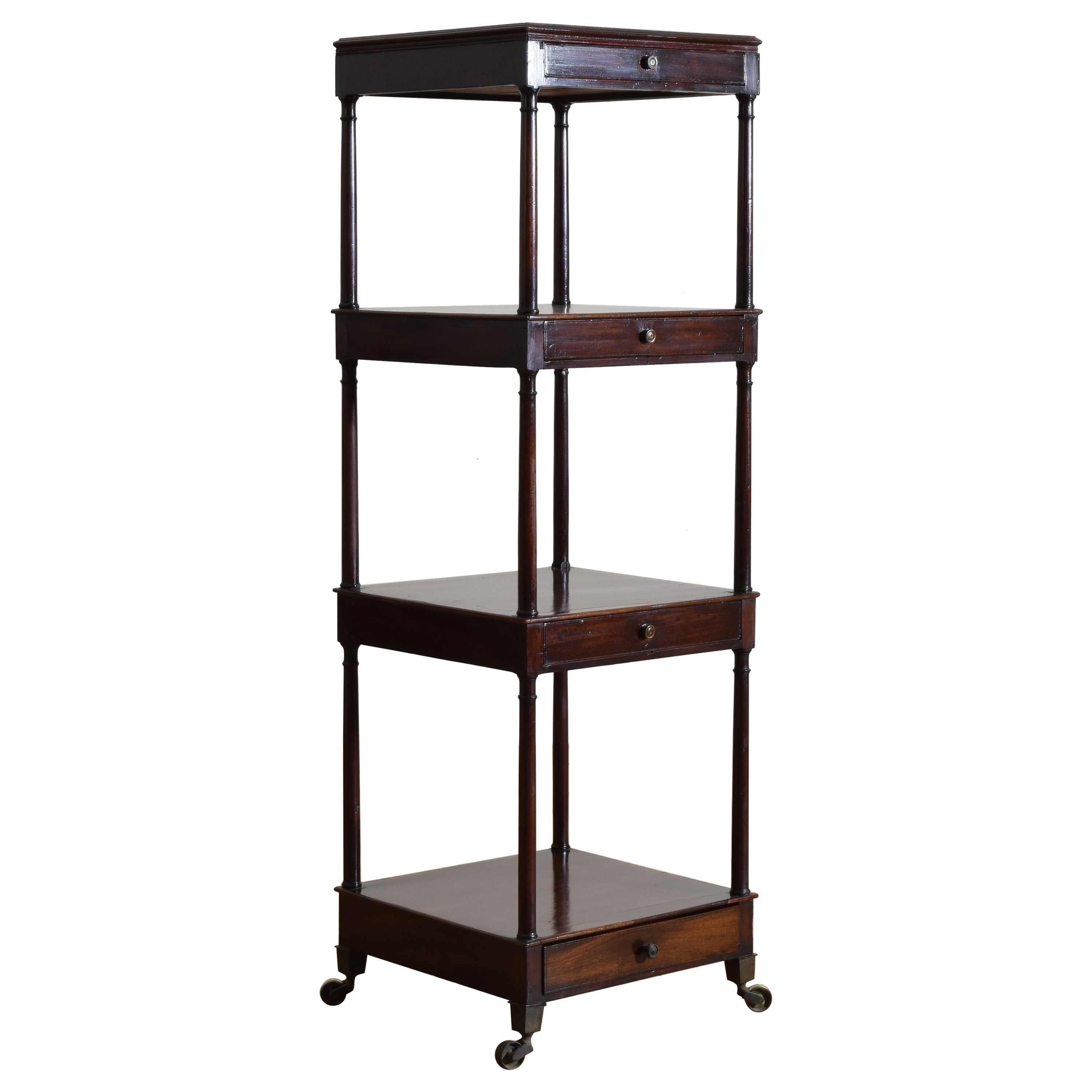 French Late Neoclassic Period 4-Tier, 4-Drawer Mahogany Etagere, ca. 1840 For Sale
