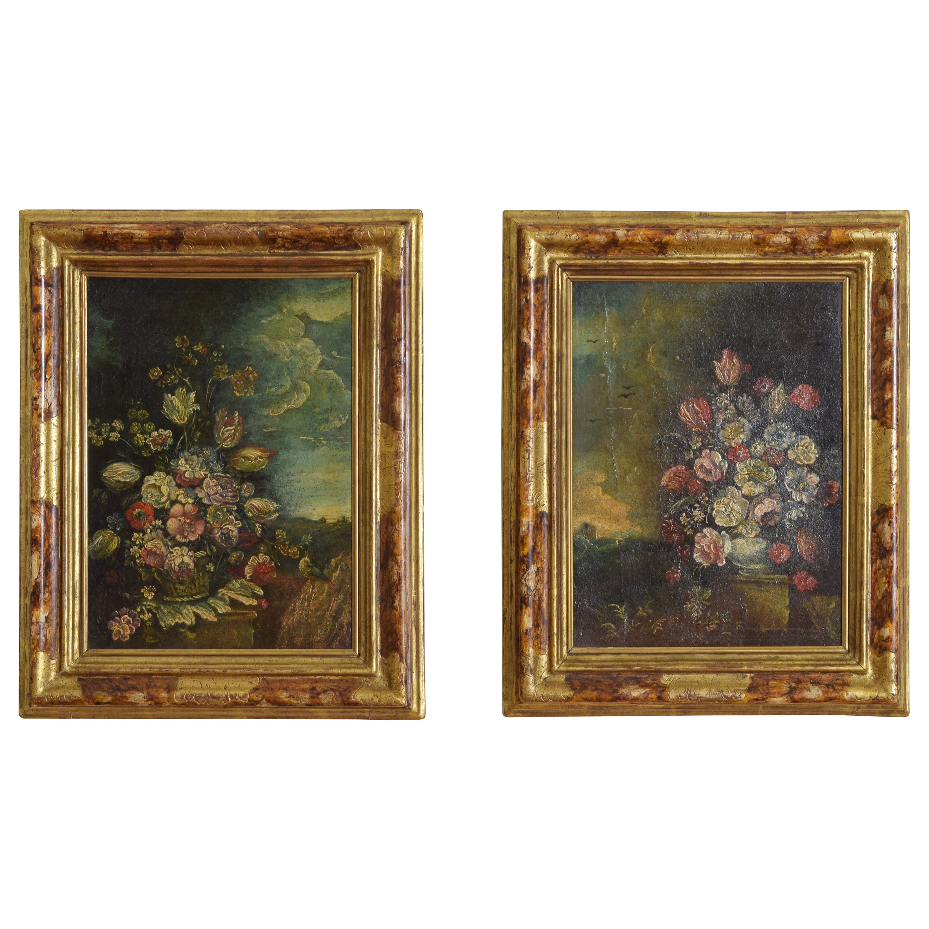 Paar Ölgemälde aus der italienischen Rokoko-Periode mit floralen Arrangements, Mitte des 18. Cen. im Angebot