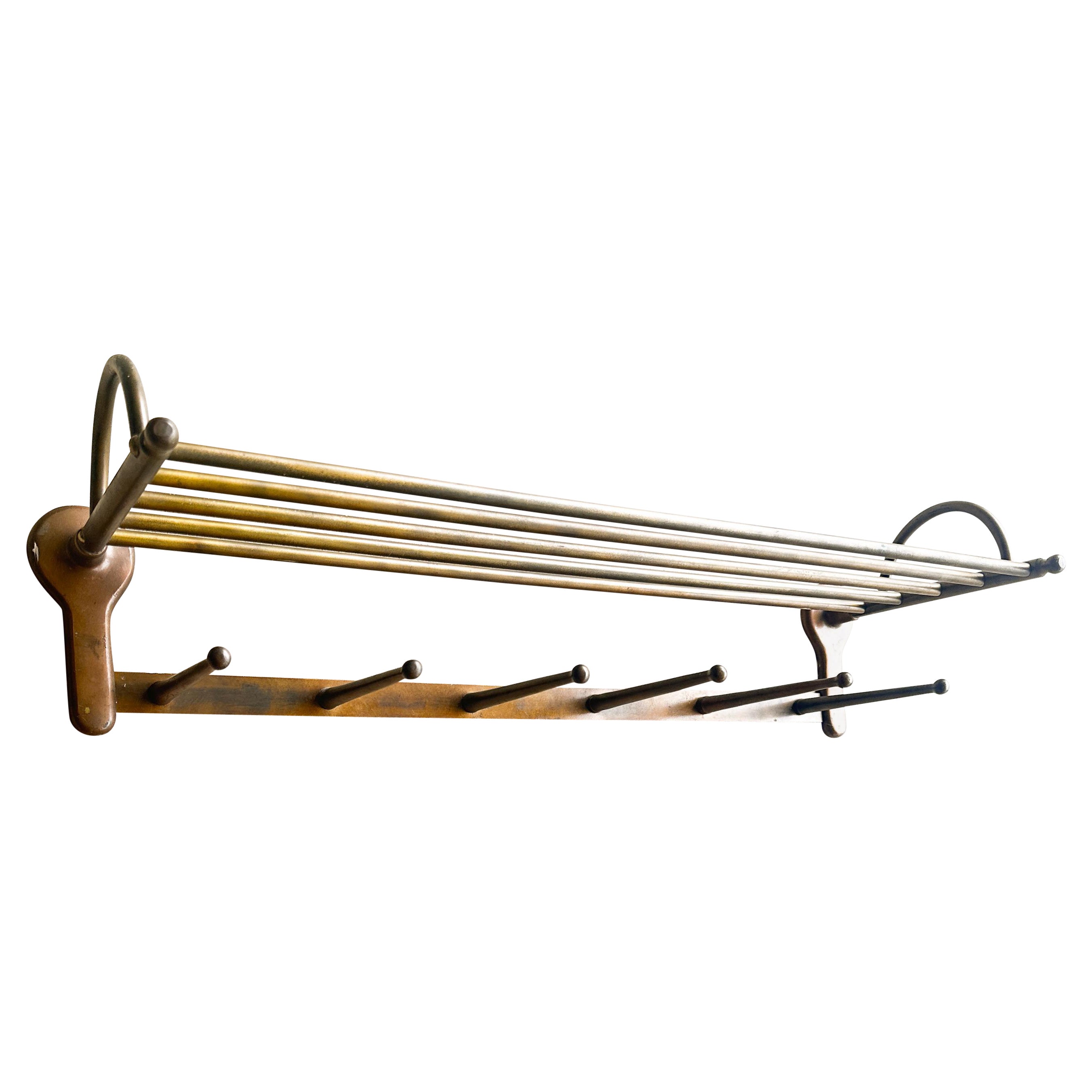 Antique train luggage rack coat /hat hooks wall Mount style of Gio Ponti For Sale