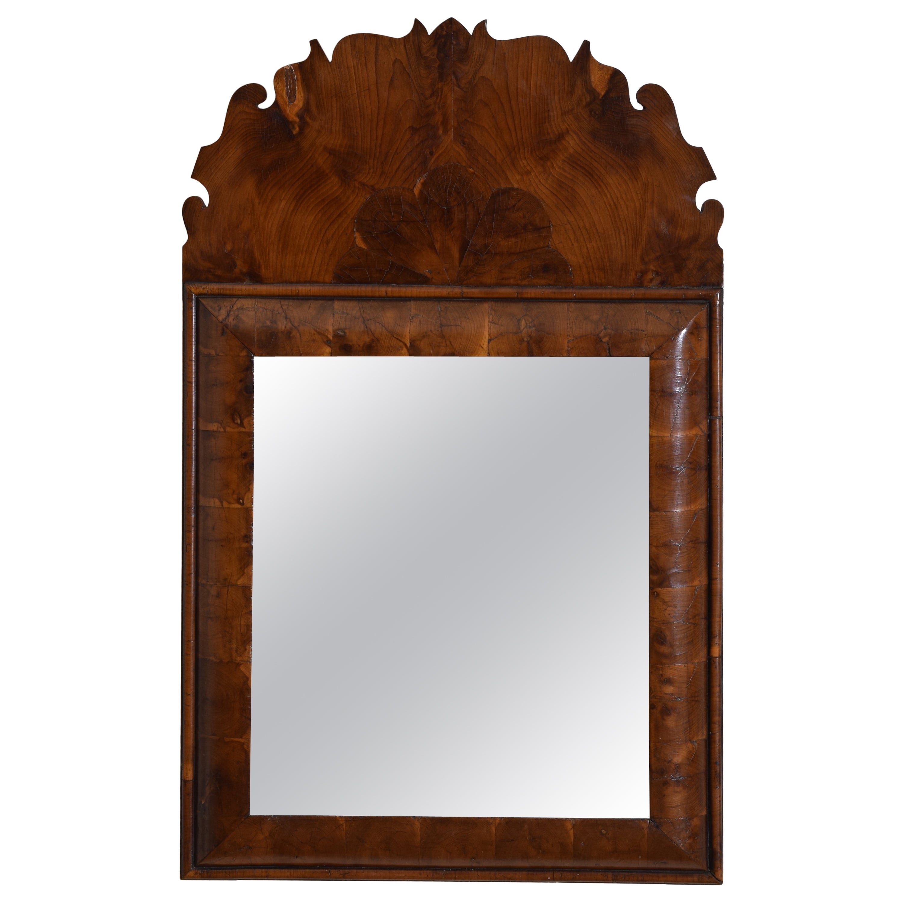English William and Mary Style Oyster Walnut Mirror, mid 19th century For Sale