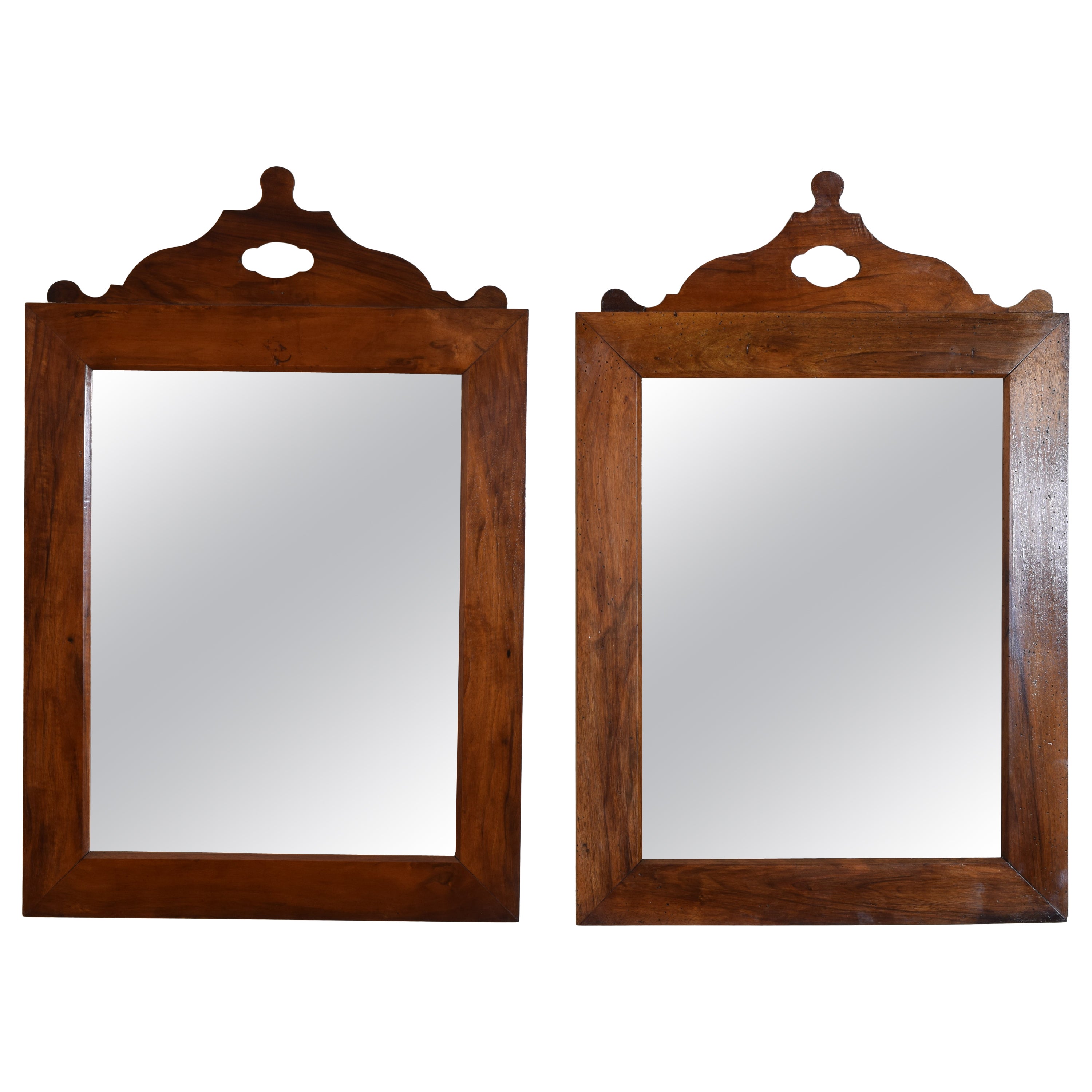 French Neoclassical Period Pair Shaped Walnut Mirrors, 2nd quarter 19th century
