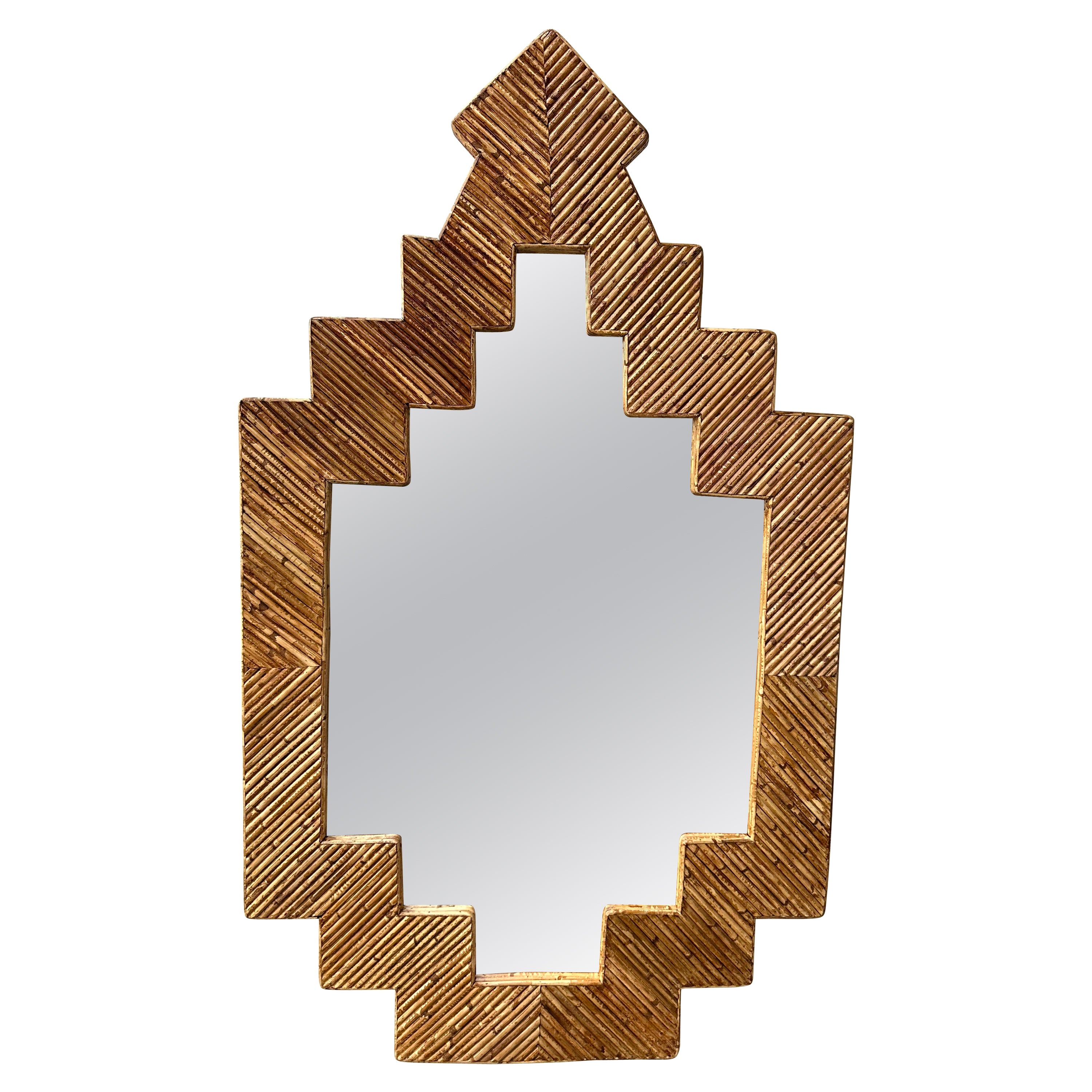 Rattan Pyramid Mirror by Vivai Del Sud. Italy, 1970s