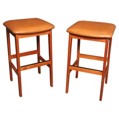 Retro Pair Danish Teak Counter Stools by Korup Stolefabrik