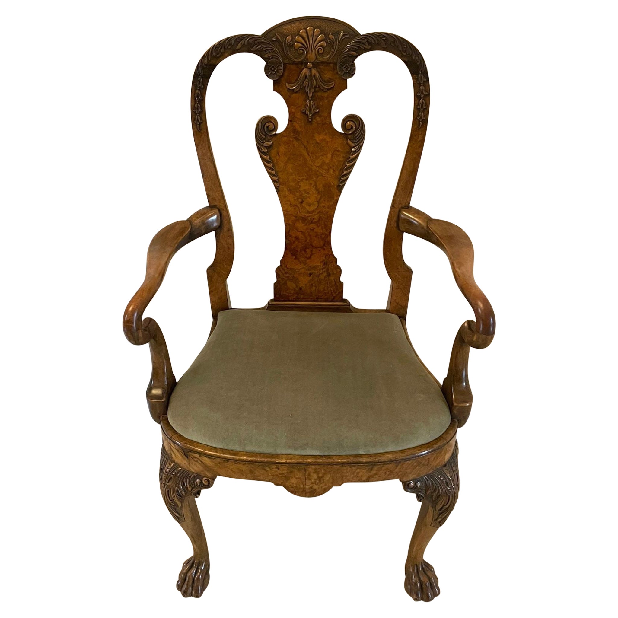 Superb Quality Antique Victorian Burr And Carved Walnut Desk Chair