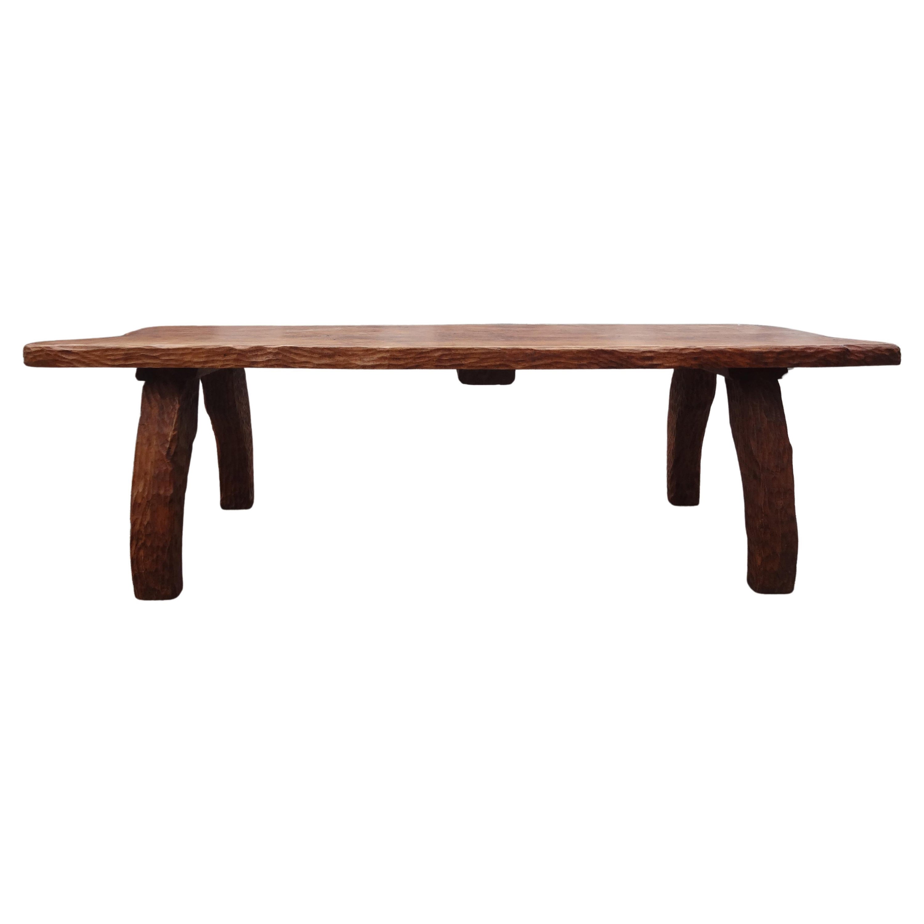 French Brutalist Elm Dining Table Or Center Table By Atelier Marolles For Sale
